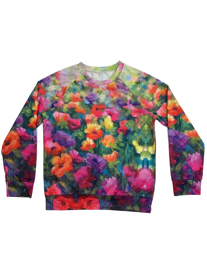 Floral Print Pullover Sweatshirt, Casual Long Sleeve Crew Neck Sweatshirt For Fall & Winter, Women's Clothing