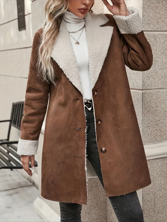 Waterfall Collar Button Front Coat, Elegant Long Sleeve Winter Outerwear, Women's Clothing