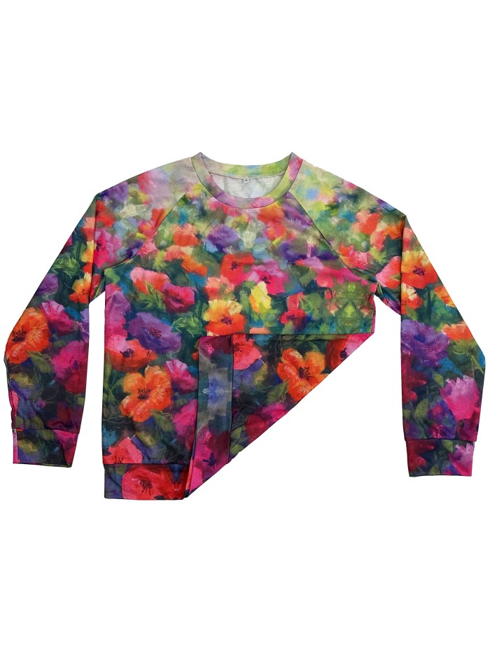 Floral Print Pullover Sweatshirt, Casual Long Sleeve Crew Neck Sweatshirt For Fall & Winter, Women's Clothing