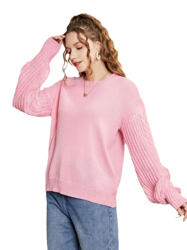 Women's Fashion Loose and Comfortable Round Neck Retro Knitted Sweater