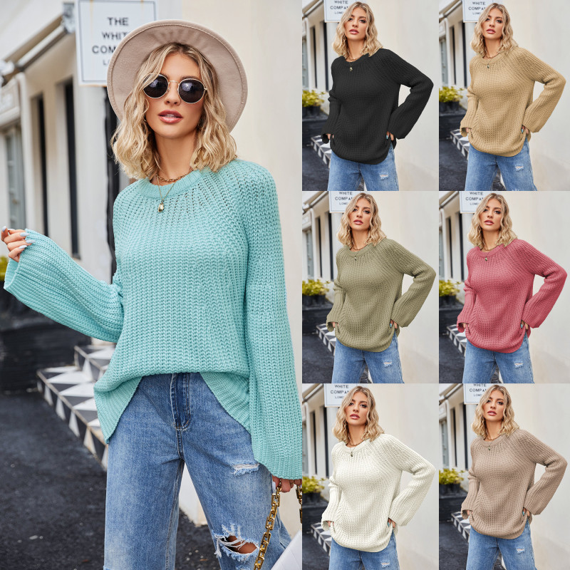 Women's Tops Fashion Korean Long Sleeve Top Vintage Pullovers O-neck Sweaters