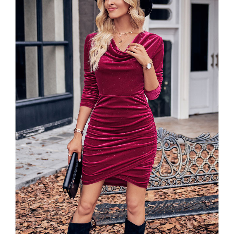 Elegant Fashion Solid Color Sexy Wrap Hip Temperament Bodycon Mini Dress