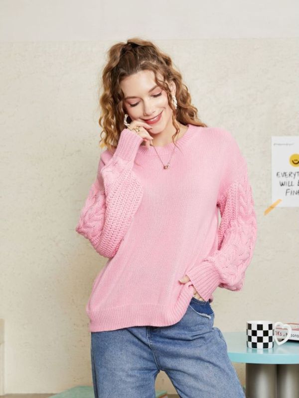 Women's Fashion Loose and Comfortable Round Neck Retro Knitted Sweater
