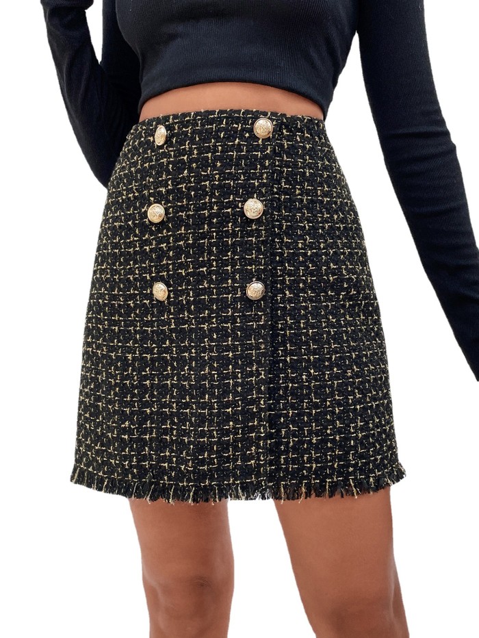 Women's Fashion Button Covering Hip High Waist Skirt