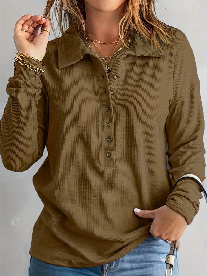Solid Button Tunics, Casual Long Sleeve Outwear, Women's Clothing