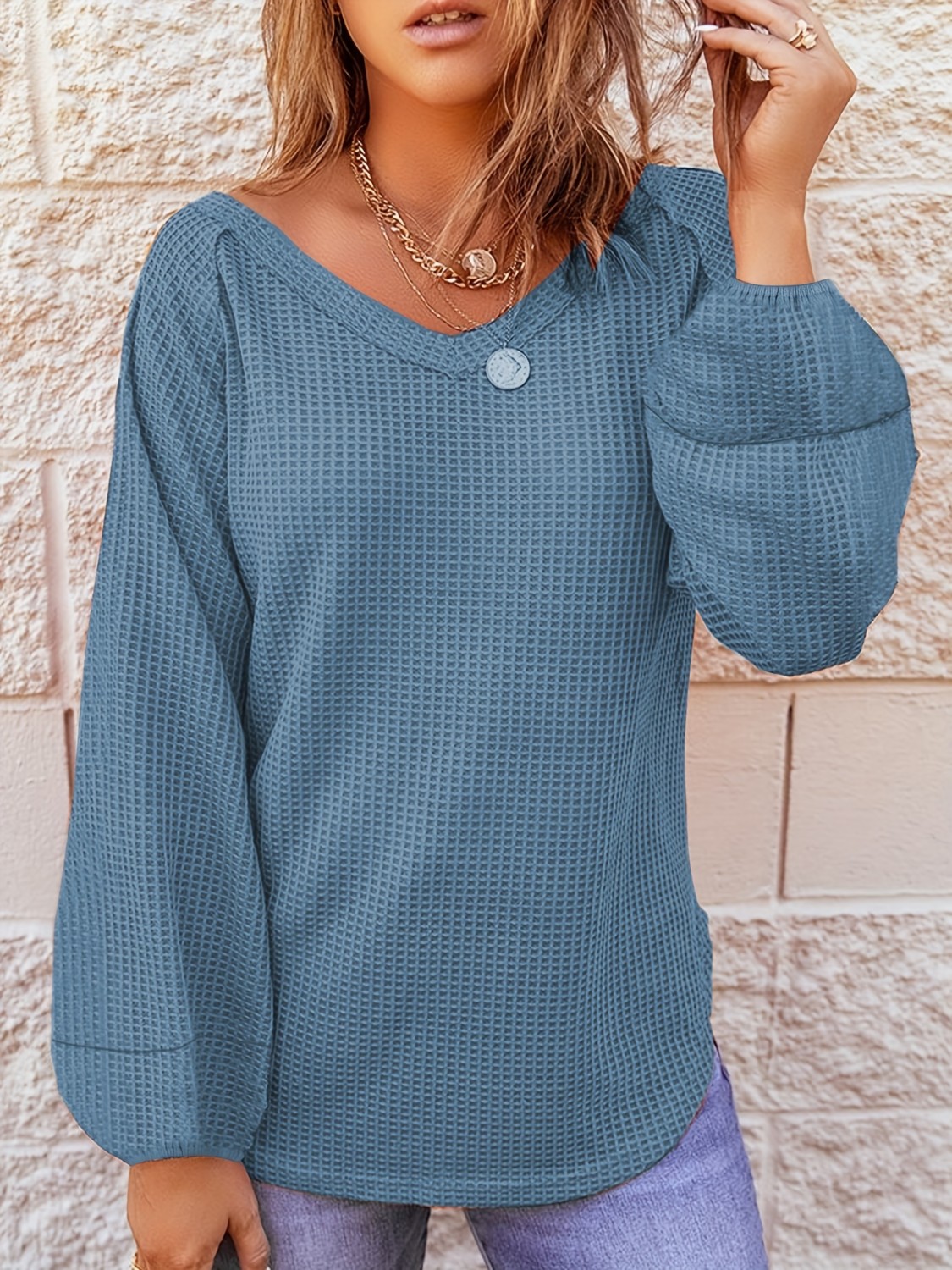 Floral Print Waffle Textured Long Sleeve Top main image 0