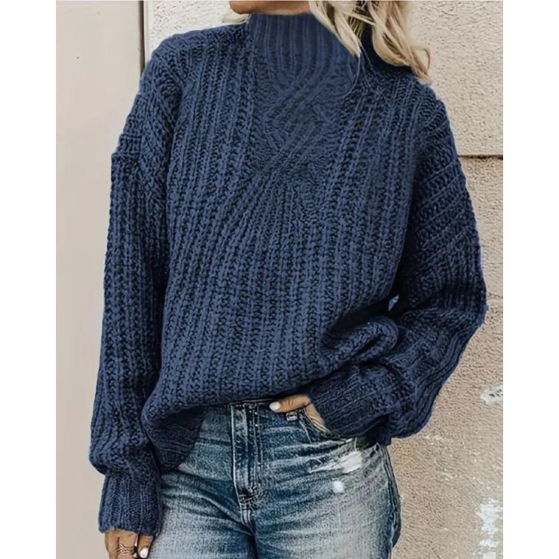 Solid Mock Neck Pullover Sweater, Casual Long Sleeve Sweater For Fall & Winter, Women's Clothing