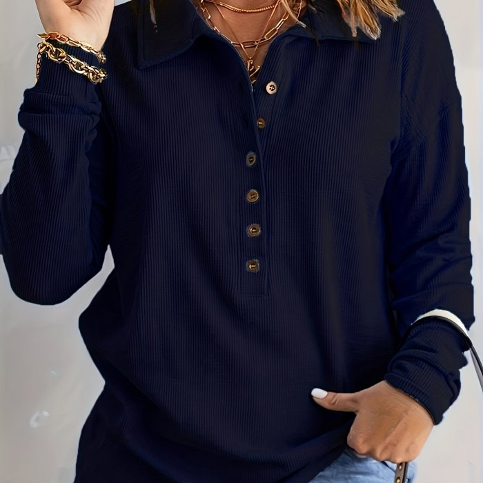 Solid Button Tunics, Casual Long Sleeve Outwear, Women's Clothing