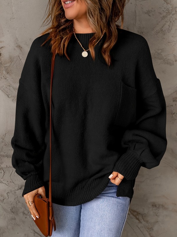 Women's Sweater Casual Solid Crew Neck Long Sleeve Loose Fall Winter Sweater