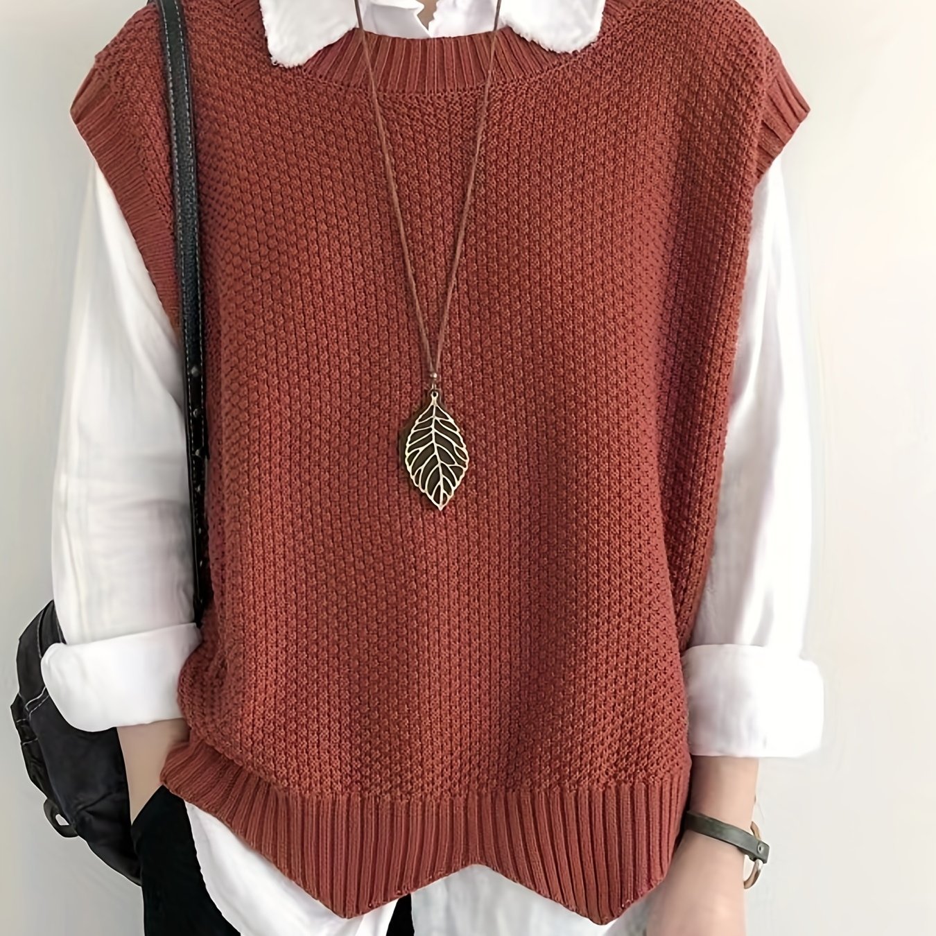 Solid Crew Neck Sweater Vest, Casual Sleeveless Vest For Spring & Fall ...