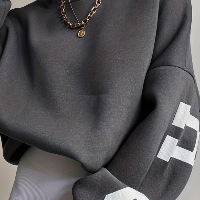 Women Oversized Thermal Letter Graphic Print Sweatshirt Aesthetic Crew Neck Long Sleeve Drop Shoulder Pullover