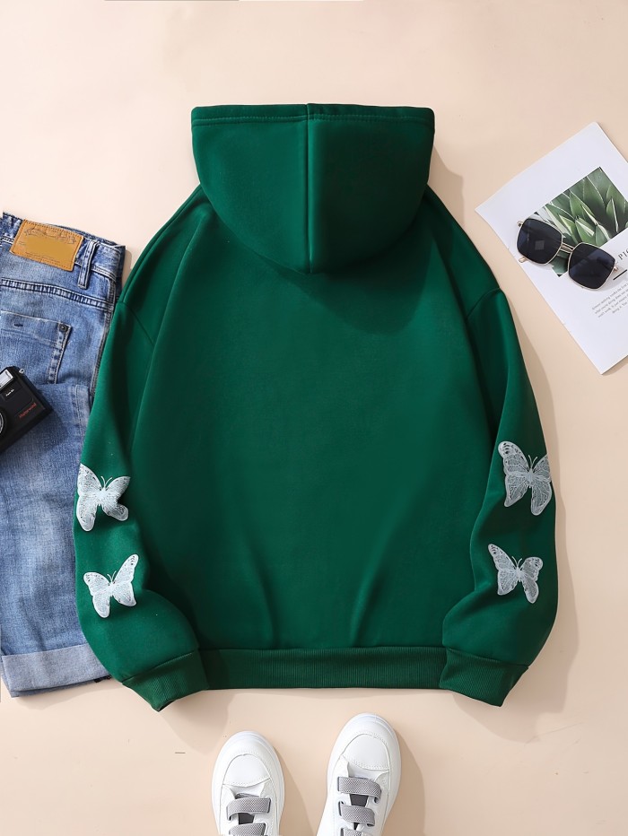 Butterfly Print Sweatshirt, Y2K Long Sleeve Crew Neck Zip Up Hoodies Sweatshirts, Casual Tops For Spring & Fall, Women's Clothing