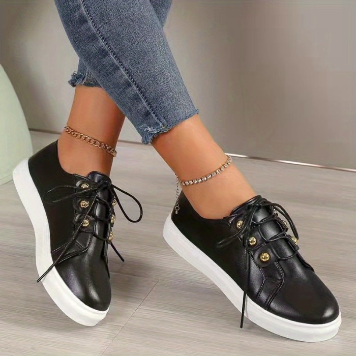 Women's Casual Sneakers, Lace Up Low Top Plain Toe Lightweight Shoes