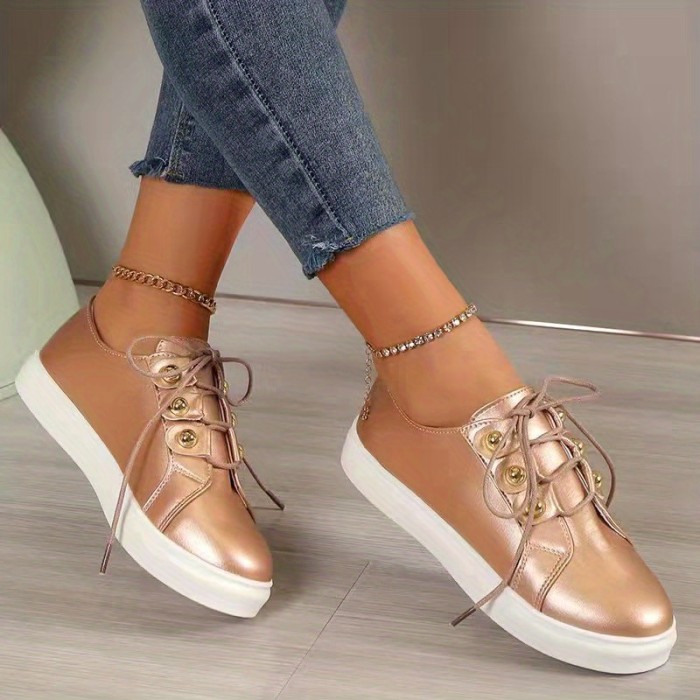 Women's Casual Sneakers, Lace Up Low Top Plain Toe Lightweight Shoes