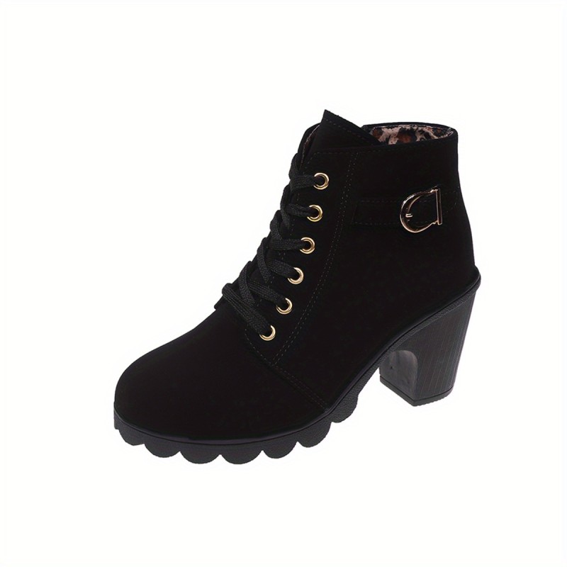 Women's Chunky Heeled Ankle Boots, Solid Color Side Zipper Boots, Beer Festival Dress Shoes