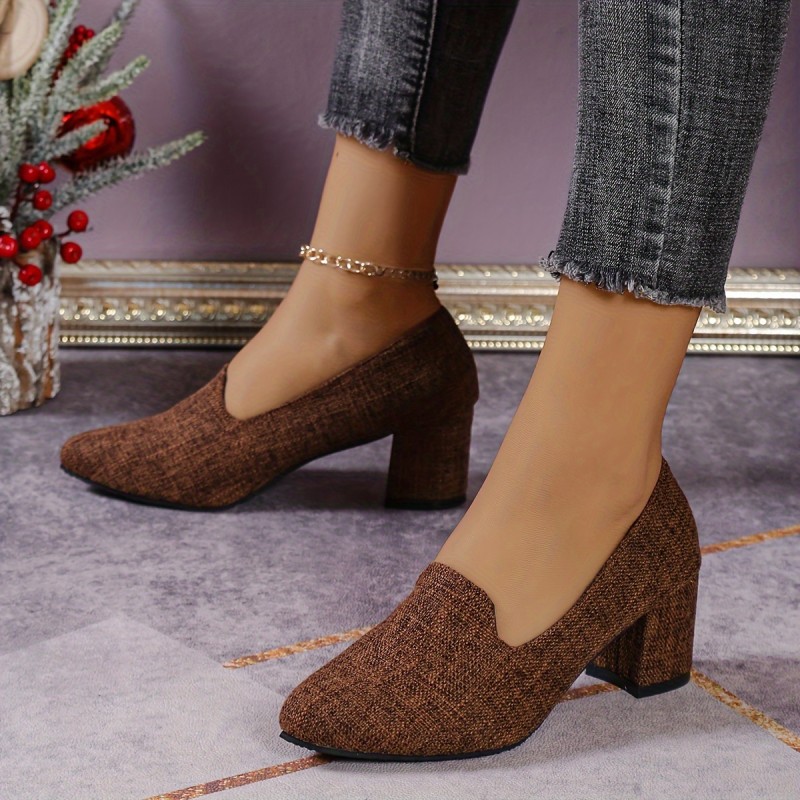 Women's Chunky Heeled Pumps, Casual Slip On Work High Heels, All-Match Office Shoes