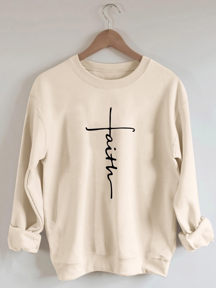 Letter Graphic Print Sweatshirt, Long Sleeve Crew Neck Pullover Sweatshirt, Casual Tops For Fall & Winter, Women's Clothing
