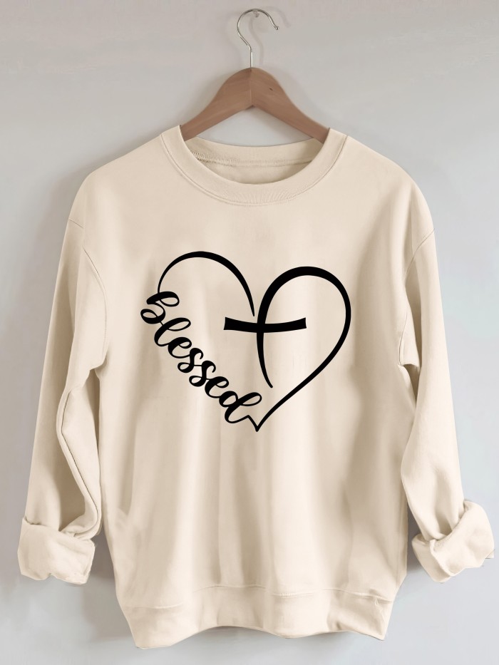 Letter Graphic Print Sweatshirt, Long Sleeve Crew Neck Pullover Sweatshirt, Casual Tops For Fall & Winter, Women's Clothing