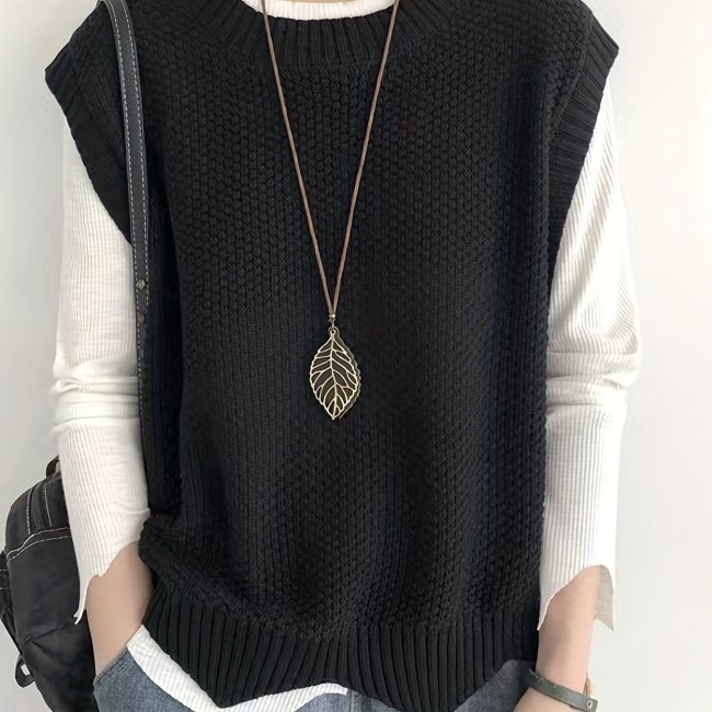 Solid Crew Neck Sweater Vest, Casual Sleeveless Vest For Spring & Fall ...