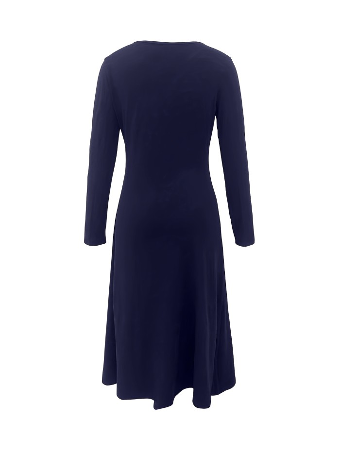 Simple Bodycon Dress, Casual Long Sleeve Crew Neck Midi Dress, Women's Clothing