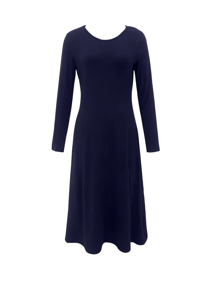 Simple Bodycon Dress, Casual Long Sleeve Crew Neck Midi Dress, Women's Clothing