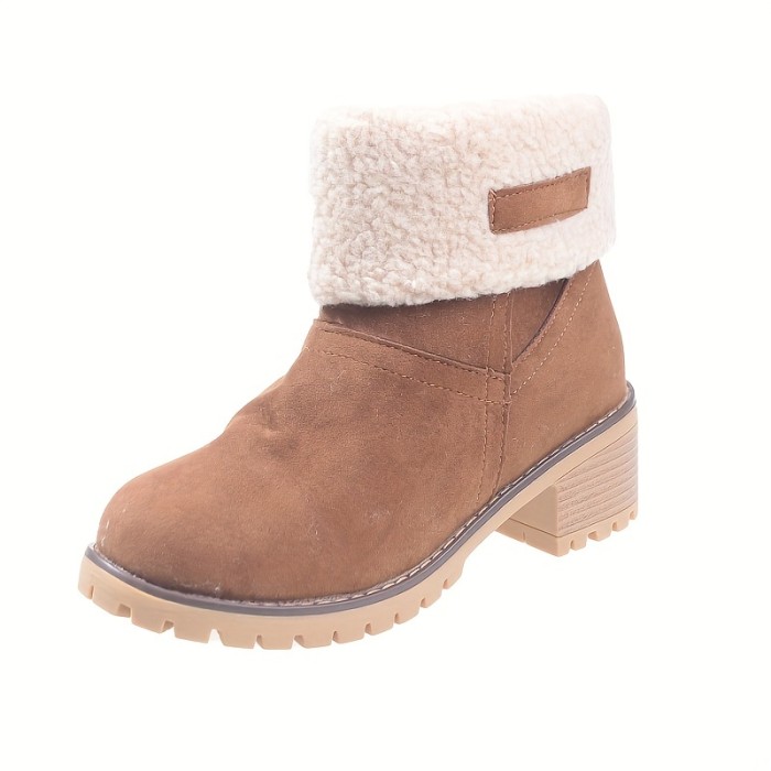 Women's Warm Plush Lined Boots, Chunky Heeled Ankle Boots, Classic & Comfortable Chelsea Boots