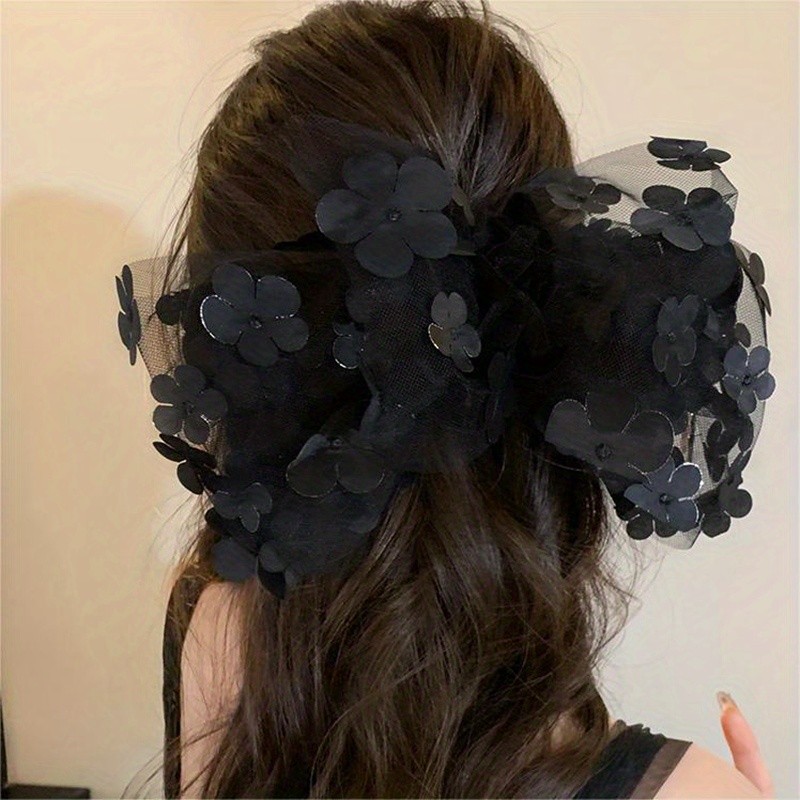 Flower Mesh Hair Clip Elegant Back Head Hair Clip Female Bow Knot Large Headdress Hair Accessory For Women