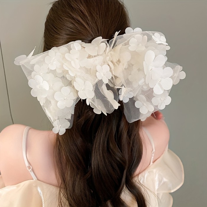 Flower Mesh Hair Clip Elegant Back Head Hair Clip Female Bow Knot Large Headdress Hair Accessory For Women