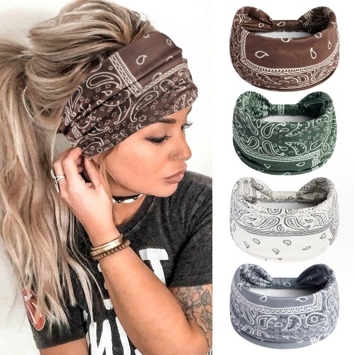 Boho Headbands For Women Fashion Stretch Wide Hair Bands Knot Turban Head Bands Yoga Running Sweatband Elastic Headband Stylish Wrap Headbands Hair Accessories For Teen Girls