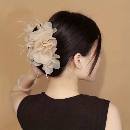 Mesh Flower Hair Claw Large Ponytail Shark Claw Back Head Hair Claw Hair Accessories For Women