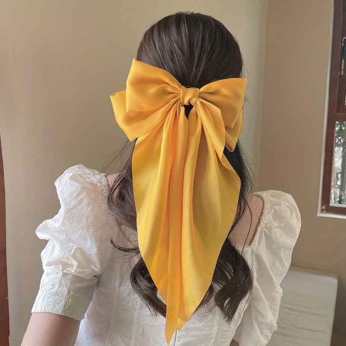 Large Silky Hair Bows For Women Girls With Ribbon Long Hair Barrettes Big Hair Bow For Women And Girls Bowknot Hair Clips