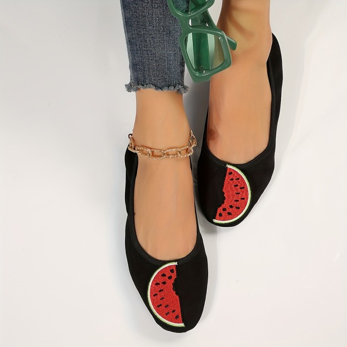 Women's Watermelon Decor Flat Shoes, Casual Slip On Dance Shoes, Lightweight & Comfortable Shoes
