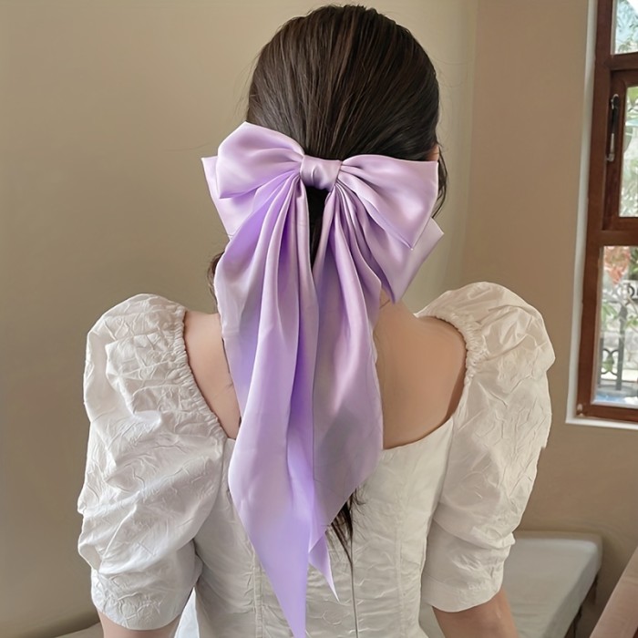 Large Silky Hair Bows For Women Girls With Ribbon Long Hair Barrettes Big Hair Bow For Women And Girls Bowknot Hair Clips