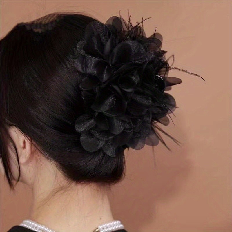 Mesh Flower Hair Claw Large Ponytail Shark Claw Back Head Hair Claw Hair Accessories For Women