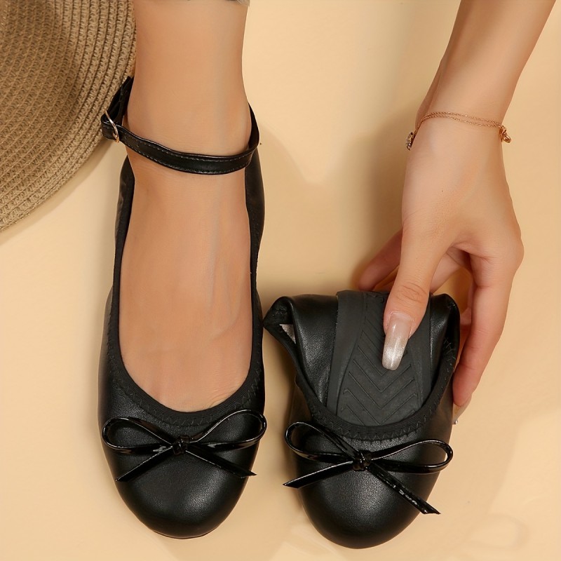 Women's Bowknot Decor Flat Shoes, Casual Solid Color Buckle Strap Shoes, Lightweight & Comfortable Shoes