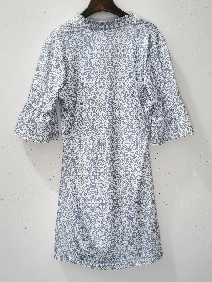 Mandala Print Flared Sleeve Dress, Casual Notch Neck Dress For Spring & Summer, Women's Clothing