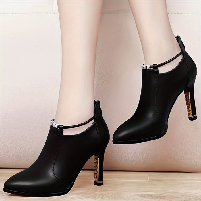 Women's Stiletto Ankle Boots, Fashion Solid Color Pointed Toe Booties, Fashion Back Zipper High Heeled Boots