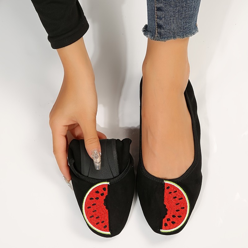 Women's Watermelon Decor Flat Shoes, Casual Slip On Dance Shoes, Lightweight & Comfortable Shoes