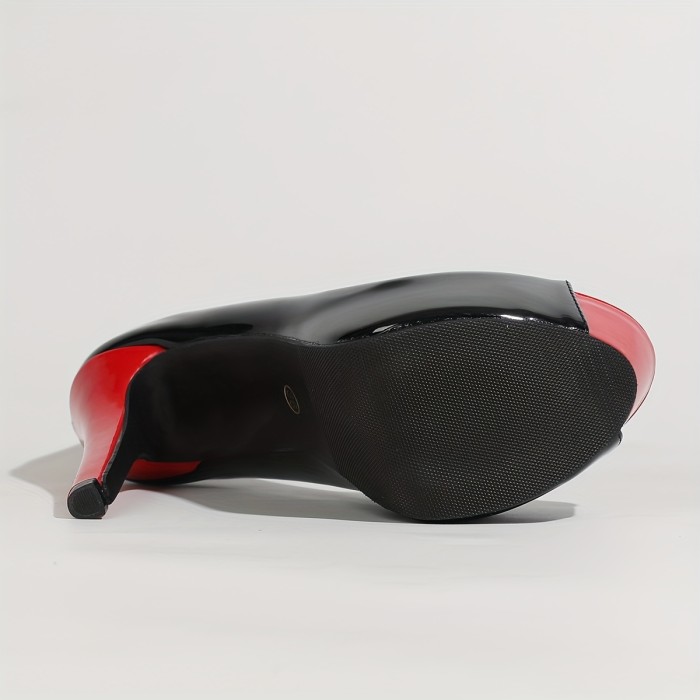 Women's Black High Heel Shoes, Sexy Peep Toe Slip On Pumps, Women's Fashion Stiletto Heels