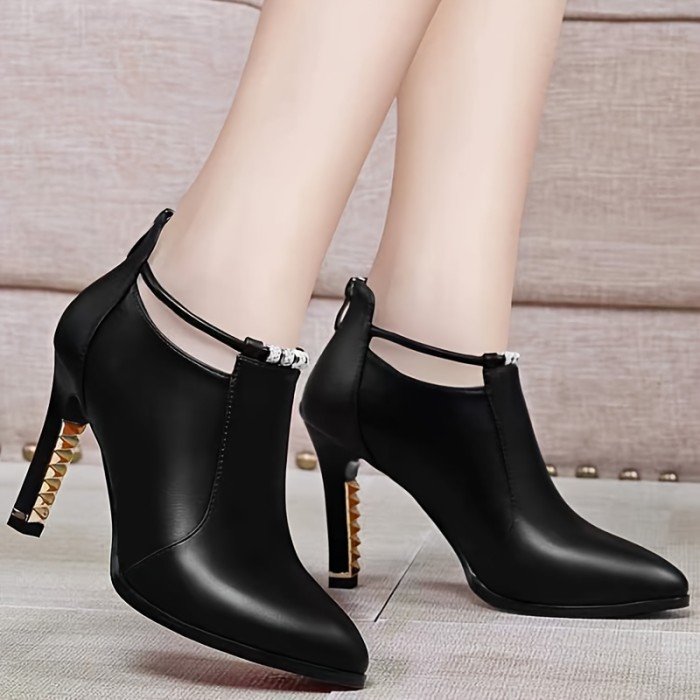 Women's Stiletto Ankle Boots, Fashion Solid Color Pointed Toe Booties, Fashion Back Zipper High Heeled Boots
