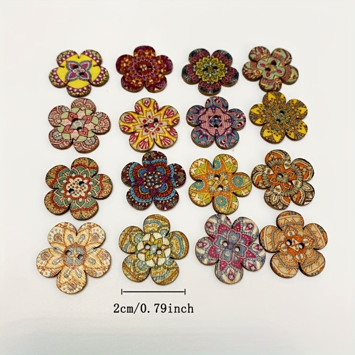 50pcs\u002Fpack Colored Drawing Retro Flowers Wooden Button DIY Handwork Sewing Decoration Buttons
