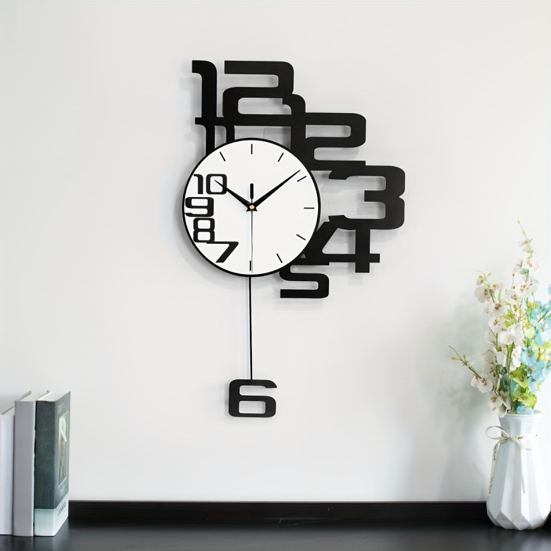 1pc Modern Minimalist Personality Metal Wood Creative Wall Clock, Large Battery Operated Clock For Living Room, Kitchen, Bedroom, Dining Room And Office Decor