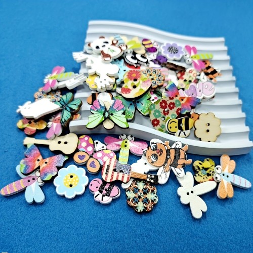 30pcs, Mixed Random Cartoon Wooden Buttons For Children's Clothing Accessories DIY Production Materials