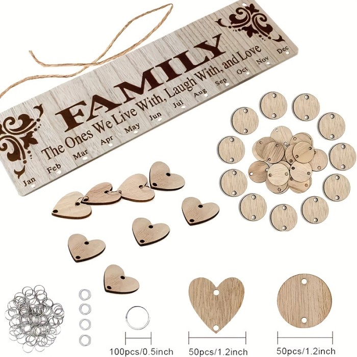 1pc DIY Wooden Family Birthday Board Hanging Sign Pendant, Calendar Wall-mounted Birthday Reminder Sign With 100 Wooden Labels, Great Gift For Mom Grandma, Hanging Sign For Birthday Decoration