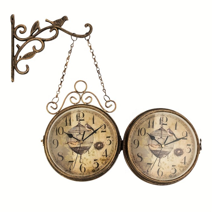 1pc, Double Sided Wall Clock Iron Art Clock Living Room Retro Clock Metal Round Battery Powered Silent Clock, Photo Props, Outdoor Decor