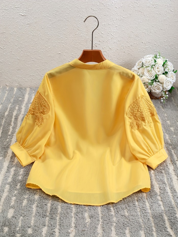 Notched Neck Simple Blouse, Casual Top For Summer & Spring, Women's Clothing