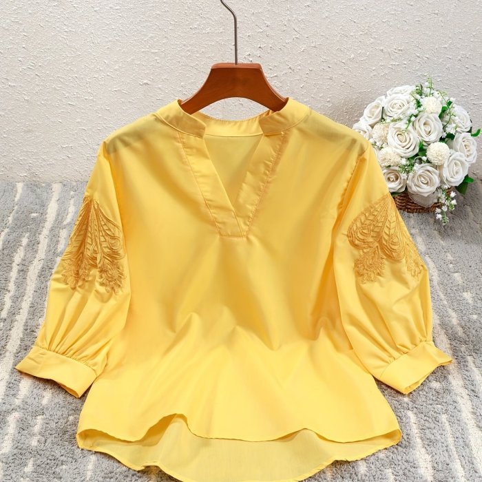 Notched Neck Simple Blouse, Casual Top For Summer & Spring, Women's Clothing