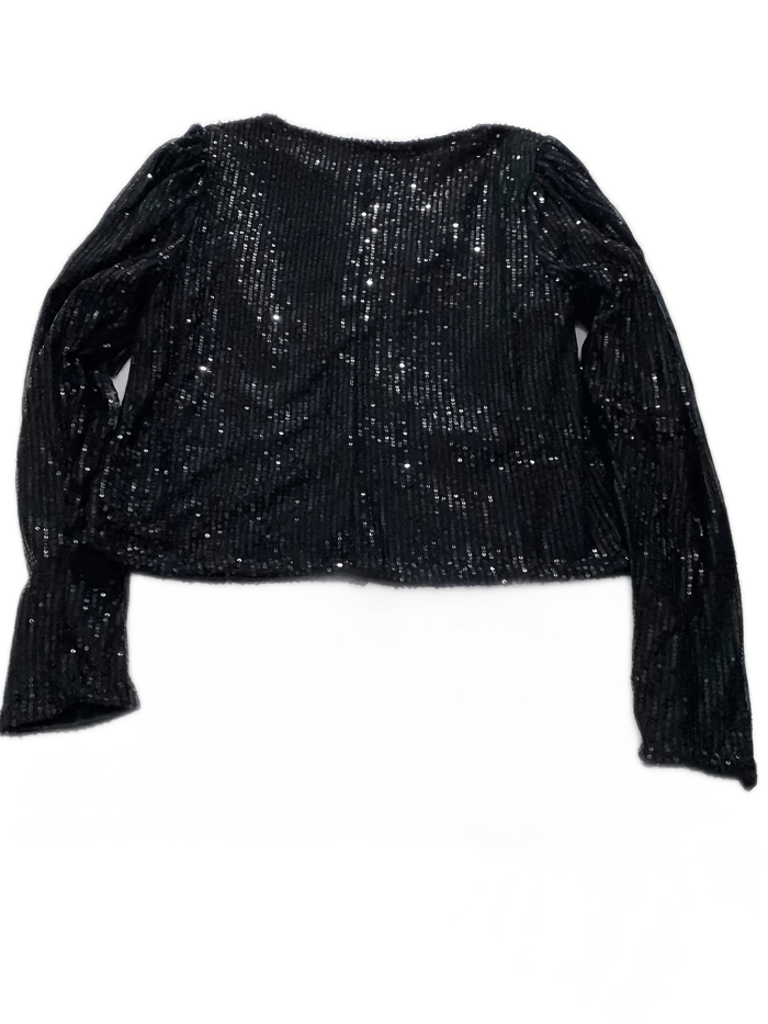 Solid Crew Neck Sequined Jacket, Long Sleeve Casual Every Day Top For Spring & Fall, Women's Clothing