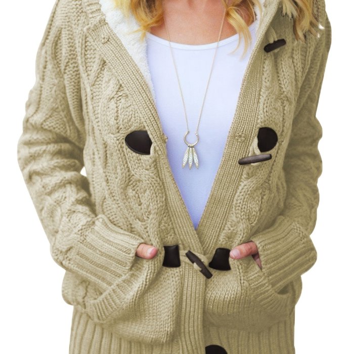 Women's Outerwear Raw Hooded Flare Button Sweater Cardigan