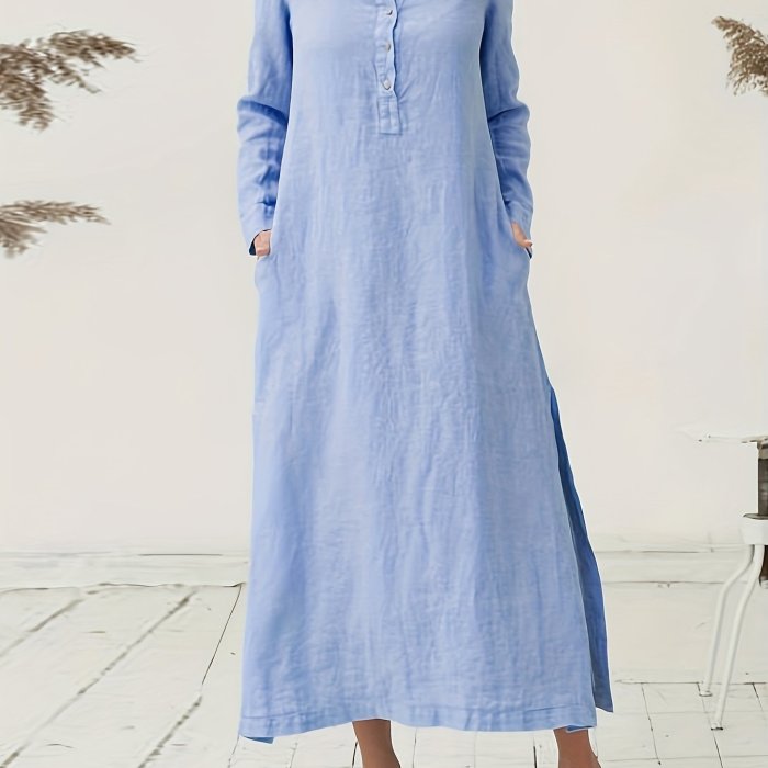 Long Sleeve High Neck Dress, Loose Casual Dress For Spring & Fall, Women's Clothing